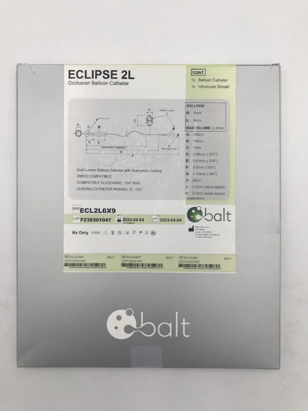 BALT ECL2L6X9 ECLIPSE 2L Occlusion Dual Lumen Balloon Catheter  160cm x 6mm x 9mm (X)