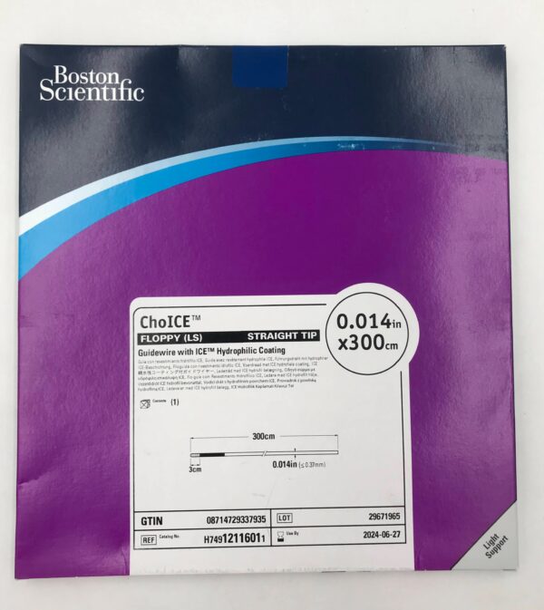 BOSTON SCIENTIFIC 1211601 ChoICE Floppy (LS) Straight Tip Guidewire w/ ICE Hydrophilic Coating 0.014in x 300cm(X)