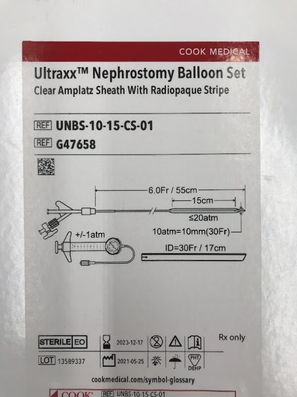 COOK G47658 Ultraxx Nephrostomy Balloon Set 6.0Fr / 55cm (X)