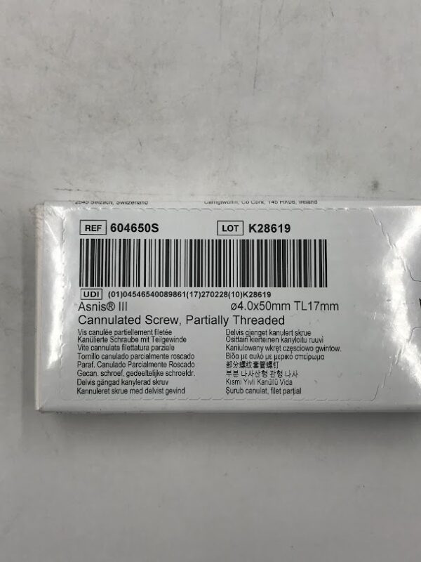 STRYKER 604650S ASNIS Cannulated Screw Partially Treaded o4.0 x 50mm TL 17mm