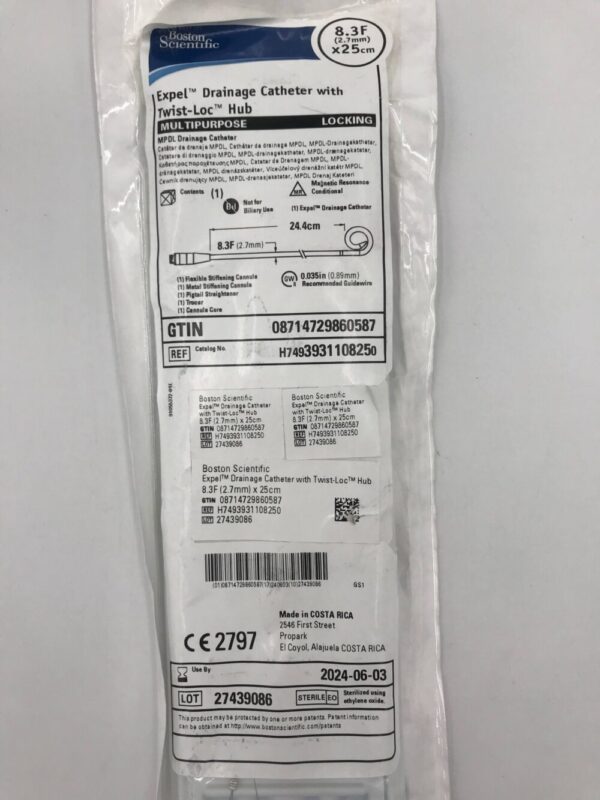BOSTON SCIENTIFIC 393110825 Expel Drainage Catheter w/ Twist-Loc Hub Multipurpose 8.3F x 25cm (X)