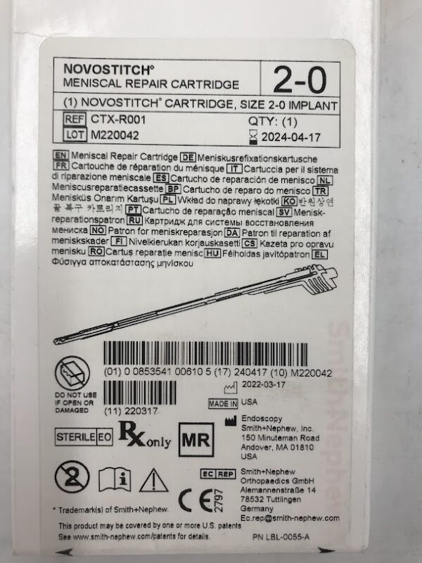 SMITH & NEPHEW CTX-R001 Novostitch Meniscal Repair Cartridge 2-0 (X)