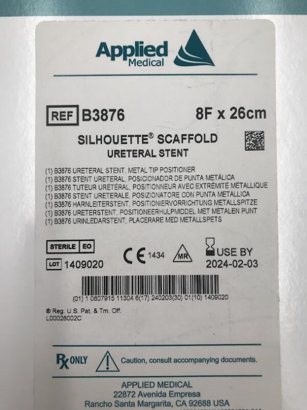 APPLIED MEDICAL B3876 Silhouette Scaffold Ureteral Stent, 8F x 26cm (X)
