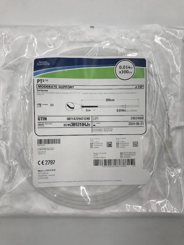 BOSTON SCIENTIFIC 3893104J PT2 Moderate Support J-Tip Guidewire 0.014in x 300cm (X)