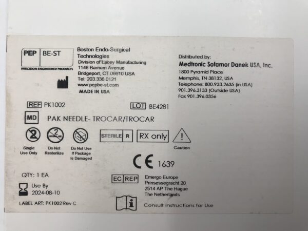 MEDTRONIC PK1002 Pak Needle Trocar/Trocar (X)