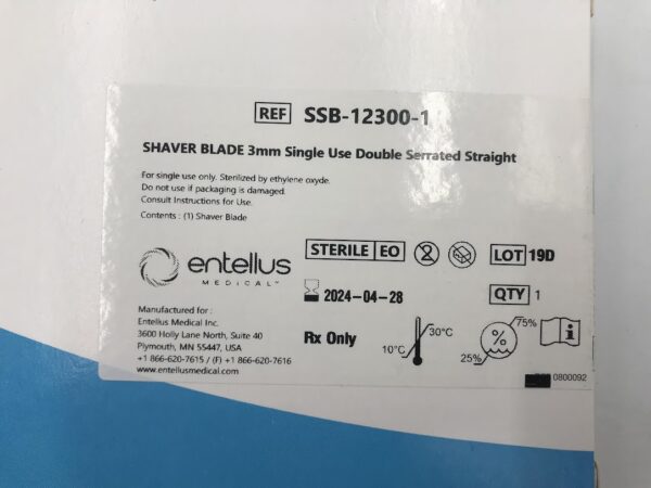 ENTELLUS MEDICAL SSB-12300-1 Shaver Blade 3mm Double Serrated Straight (X)