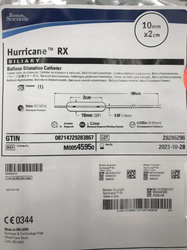 BOSTON SCIENTIFIC 4595 Hurricane RX Biliary Balloon Dilatation Catheter 10mm x 2cm (X)