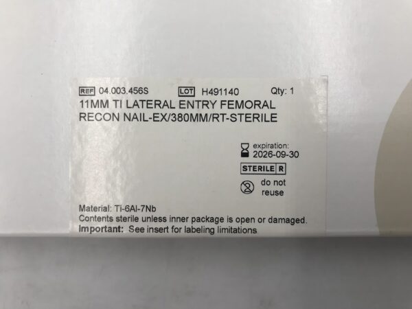 DEPUY SYNTHES 04.003.456S TI Lateral Entry Femoral Recon Nail-Ex RT 11mm x 350cm