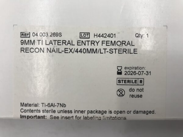 DEPUY SYNTHES 04.003.269S Ti Lateral Entry Femoral Recon Nail-Ex LT 9mm x 440mm