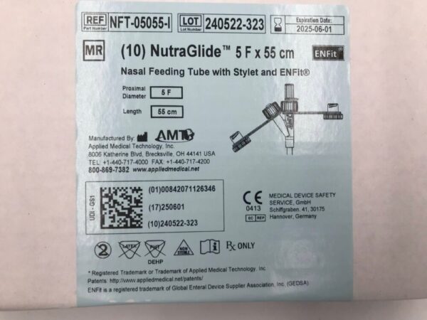 APPLIED MEDICAL TECHNOLOGY NFT-05055-I NutraGlide Nasal Feeding Tube w/Stylet and ENFit 5F x 55cm (10/Box)