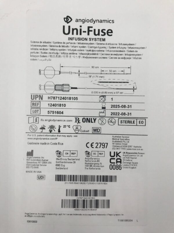 ANGIODYNAMICS 12401810 Uni-Fuse Infusion System With Cooper Wire 5F x 90cm