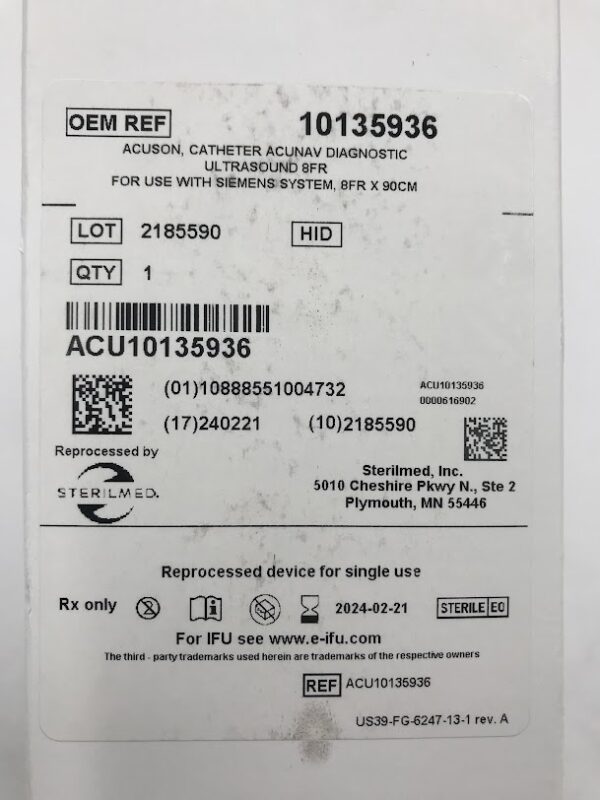BIOSENSE WEBSTER 10135936 Acuson, Catheter Acunav Diagnostic Ultrasound 8FR (REPROCESSED BY STERILMED ) (X)