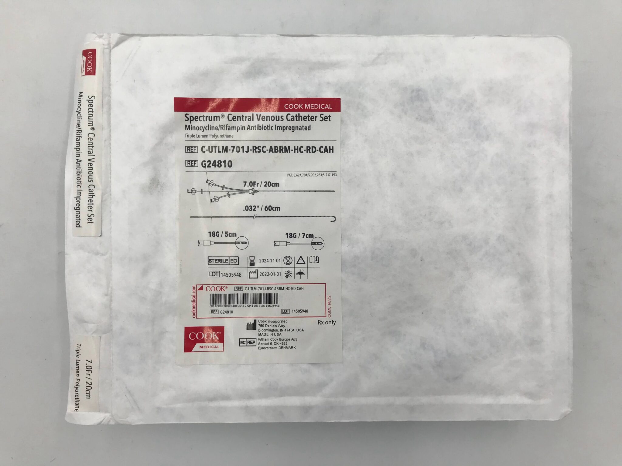 COOK G24810 Spectrum Central Venous Catheter Set 7.0Fr / 20cm (X) - GB ...