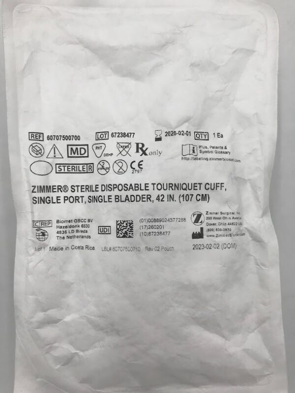 ZIMMER 60707500700 Disposable Tourniquet Cuff, Single Port, Single Bladder 42in