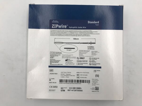 BOSTON SCIENTIFIC 46126B ZIPwire Hydrophilic Guidewire Standard, Straight 150cm (5/Box)