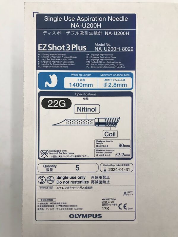 OLYMPUS NA-U200H-8022 EZ Shot 3 Plus Aspiration Needle w/Nitinol 1400mm, 2.8mm, 22G (5/Box) (X)
