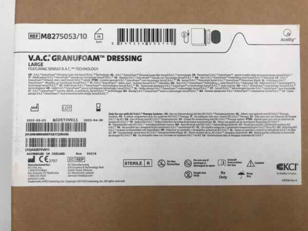 KCI M8275053/10 V.A.C. Granufoam Dressing Featuring SensaT.R.A.C. Technology Large (10/Case) (X)