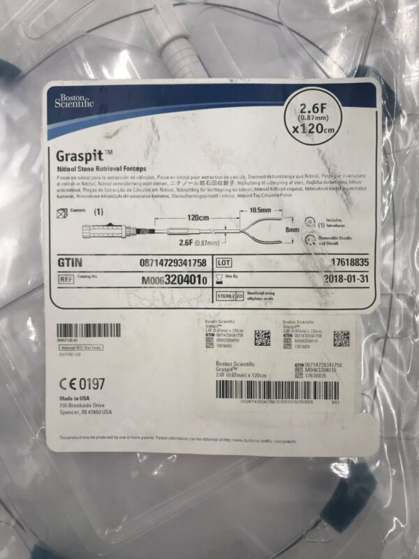 BOSTON SCIENTIFIC 320401 Graspit Nitinol Stone Forceps 2.6F x 120cm (X)