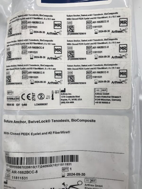 ARTHREX AR-1662BCC-8 Suture Anchor SwiveLock Tendodesis BioComposite 8x 19.1mm (X)