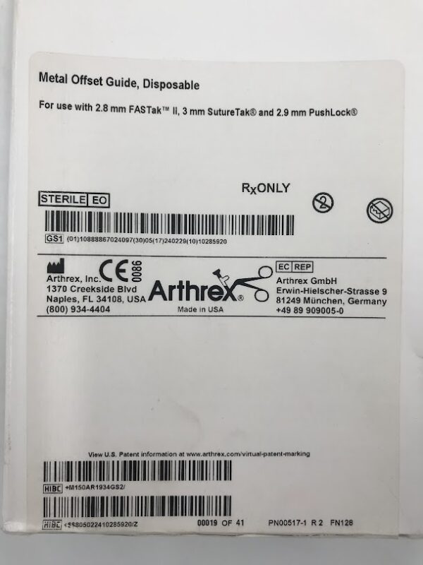 ARTHREX AR-1934GS Metal Offset Guide Disposable (5/Box) (X)