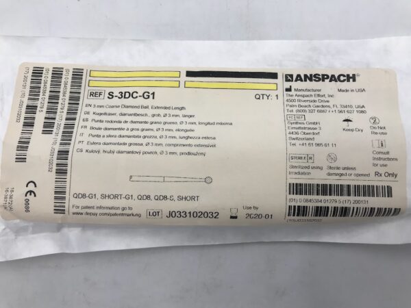 ANSPACH S-3DC-G1 Coarse Diamond Ball Extended Length 3mm (X)