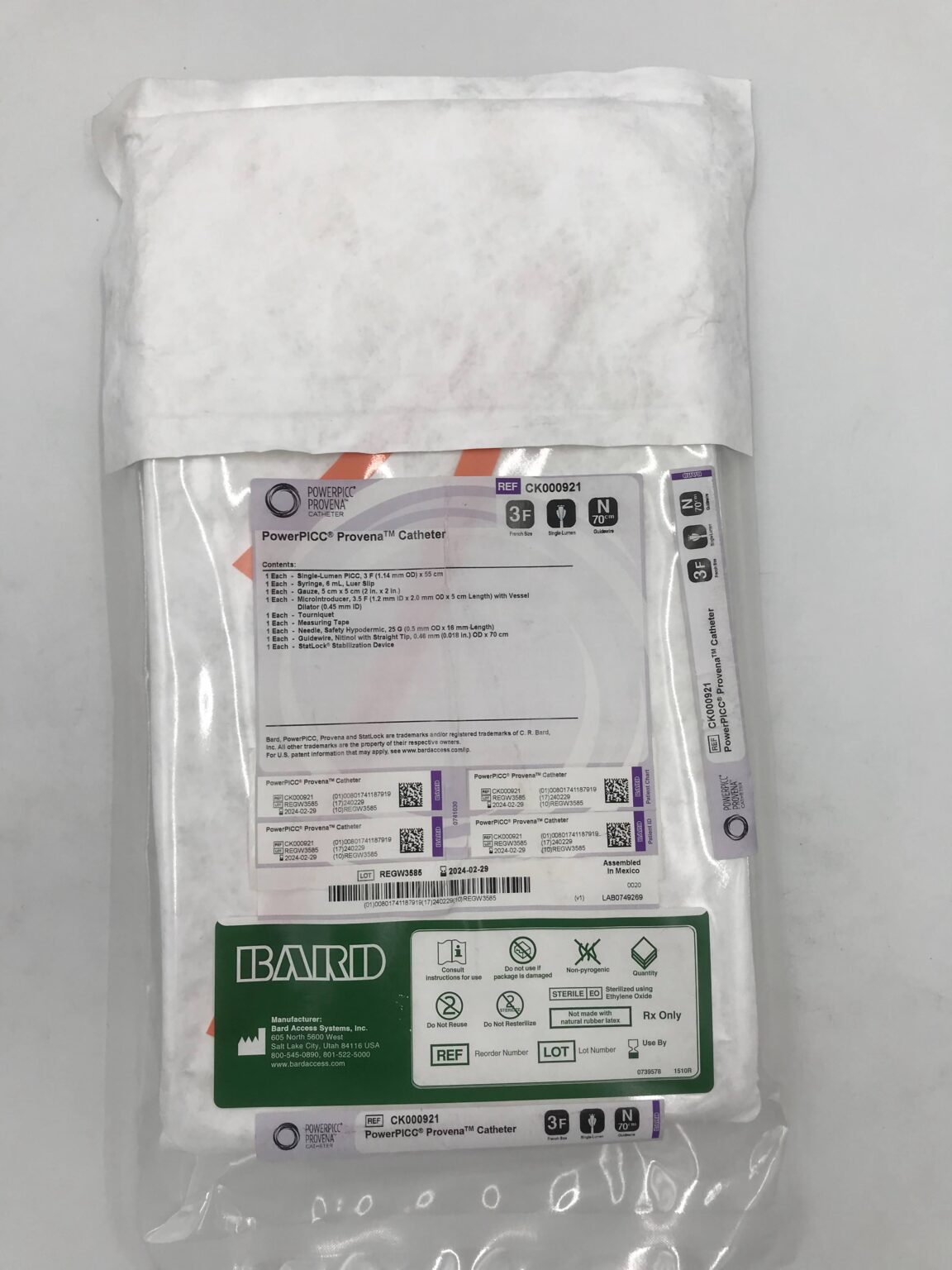 BARD CK000921 PowerPICC Provena Single Lumen Catheter 3F x 70cm(X