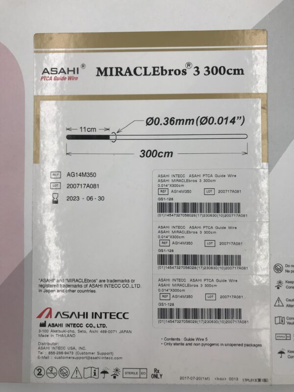 ASAHI AG14M350 MIRACLEbros 3 PTCA Guide Wire 300cm (5/Box)(X)