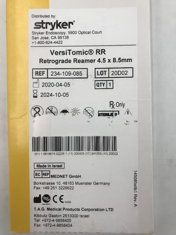 STRYKER 234-109-085 VersiTomic RR Retrograde Reamer 4.5 x 8.5mm (X)