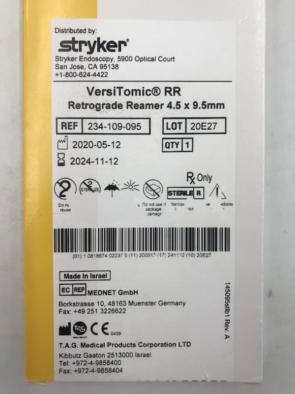 STRYKER 234-109-095 VersiTomic RR Retrograde Reamer 4.5 x 9.5mm (X)