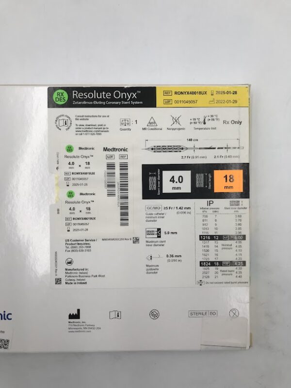 MEDTRONIC RONYX40018UX Resolute Onyx Zotarolimus-Eluting Coronary Stent System 4.0mm x 18mm (X)