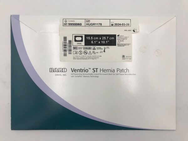 BARD 5950060 Ventrio ST Hernia Patch Self-Expanding Bioresorbable Coated Permanent Mesh for Soft Tissue Reconstruction, Oval 15.5cm x 25.7cm(X)