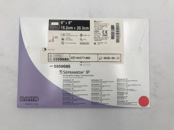 BARD 5959680 SEPRAMESH IP Bioresorbable Coating / Permanent Mesh for Soft Tissue Reconstruction 6"x8"(X)
