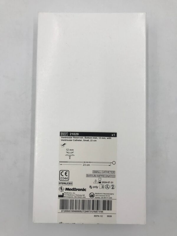 MEDTRONIC 21029 Ventricular Reservoir, Bottom Inlet w/ Ventricular Catheter, Small 12mm x 23cm (X)