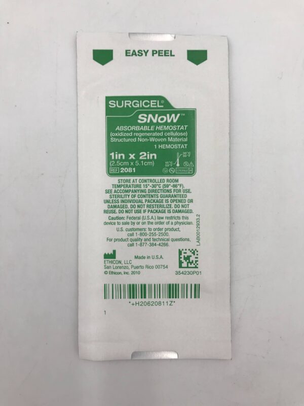 ETHICON 2081 SURGICEL Snow Absorbable Hemostat 1"x2" (X)