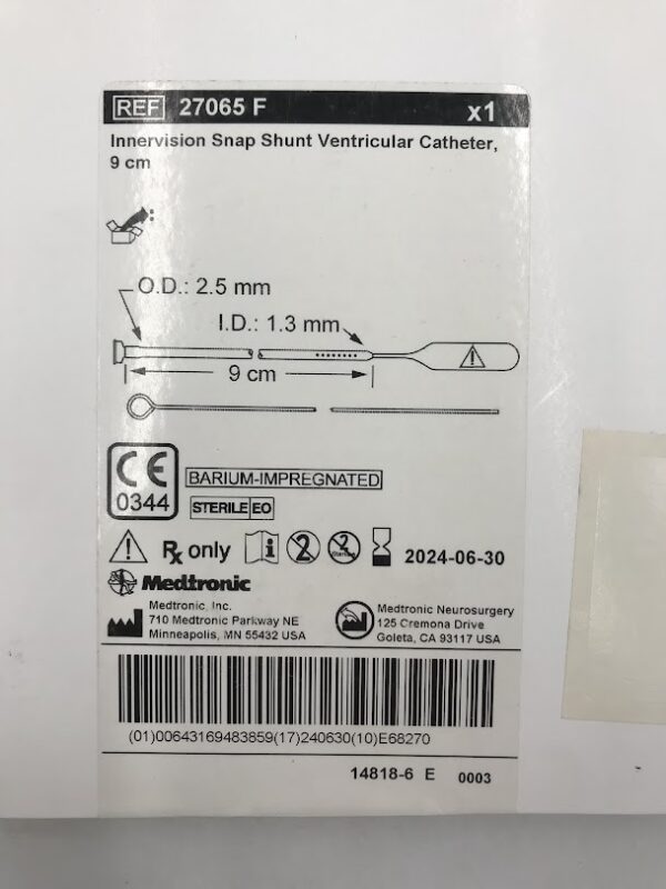 MEDTRONIC 27065 F Innervision Snap Shunt Ventricular Catheter 9cm (X)