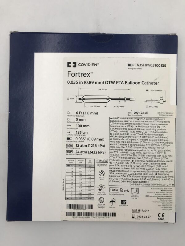 COVIDIEN A35HPV05100135 Fortex OTW PTA Balloon Catheter 6F x 135cm (X)