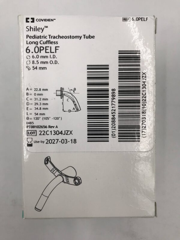COVIDIEN 6.0PELF Shiley Pediatric Tracheostomy Tube Long Cuffless 6x8.5x54mm