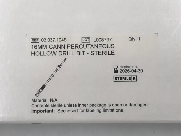 DEPUY 03.037.104S SYNTHES Cann Percutaneous Hollow Drill Bit 16mm