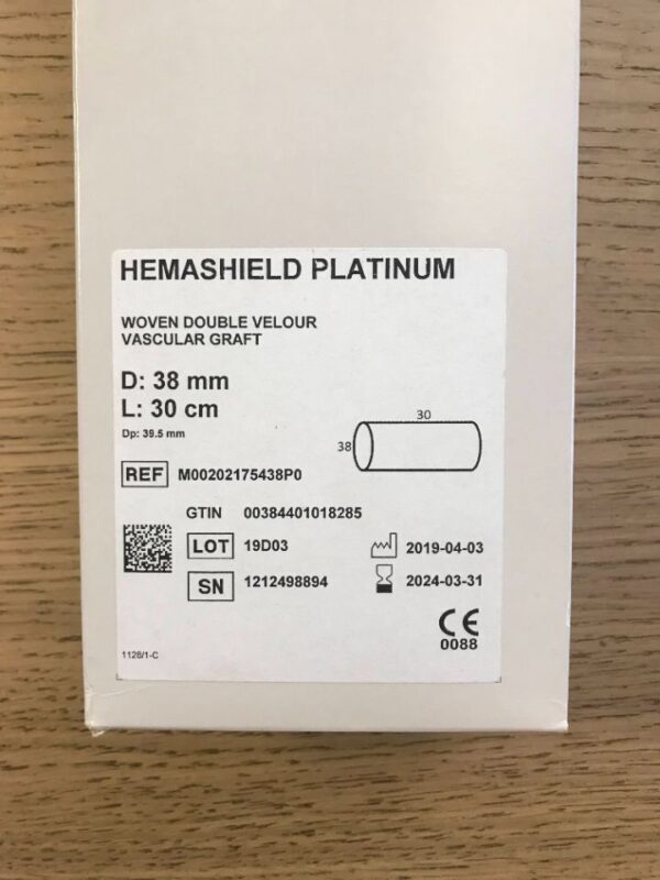 MAQUET M00202175438P0 Hemashield Platinum Woven Double Velour Vascular Graft 38mm x 30cm(X)