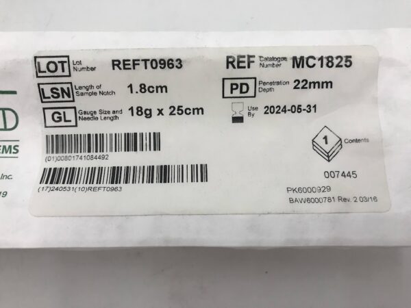 BARD MC1825 MAX-CORE Core Biopsy Instrument 1.8cm 18G x 25CM (X)