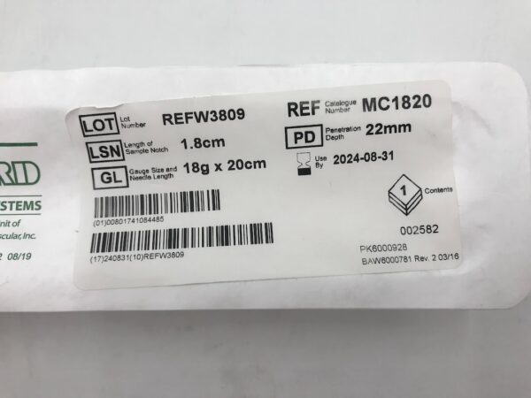 BARD MC1820 Max-Core Core Biopsy Instrument  1.8cm 18G x 20cm (X)