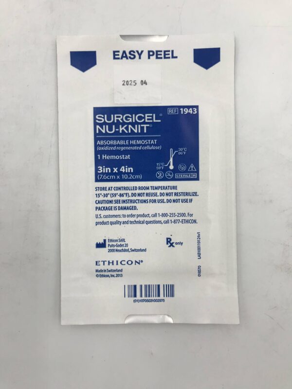 ETHICON 1943 Surgicel Nu-Knit Absorbable Hemostat 3"x4"