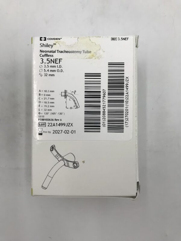 COVIDIEN 3.5NEF Shiley Neonatal Tracheostomy Tube Cuffless I.D. 3.5mm, O.D. 5.4mm, 32mm