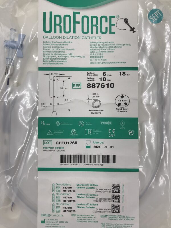 BARD 887610 UroForce Balloon Dilation Catheter 18F x 6mm x 10cm (X)
