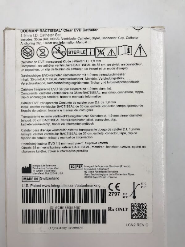 CODMAN 82-1750 Bactiseal Clear EVD Catheter Set 1.9mm (X)