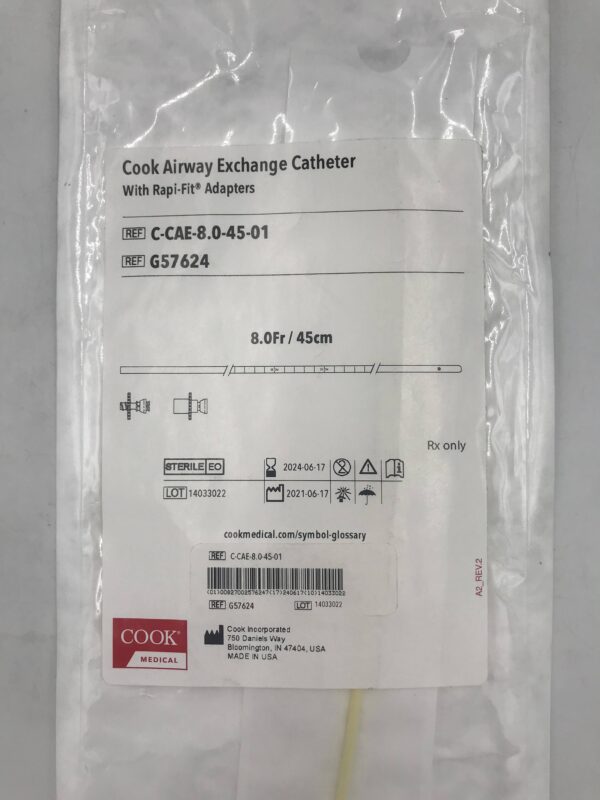 COOK G57624 Airway Exchange Catheter w/ Rapi-Fit Adapters 8F / 45cm (X)