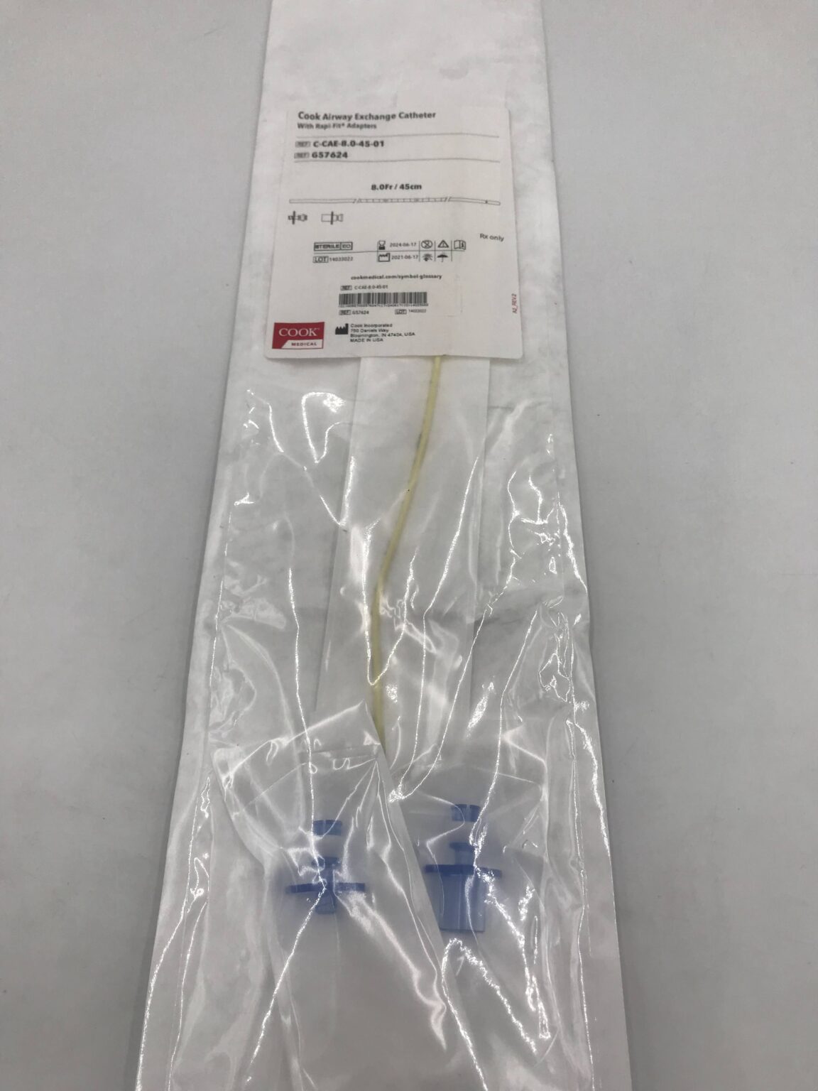 COOK G57624 Airway Exchange Catheter w/ Rapi-Fit Adapters 8F / 45cm (X ...