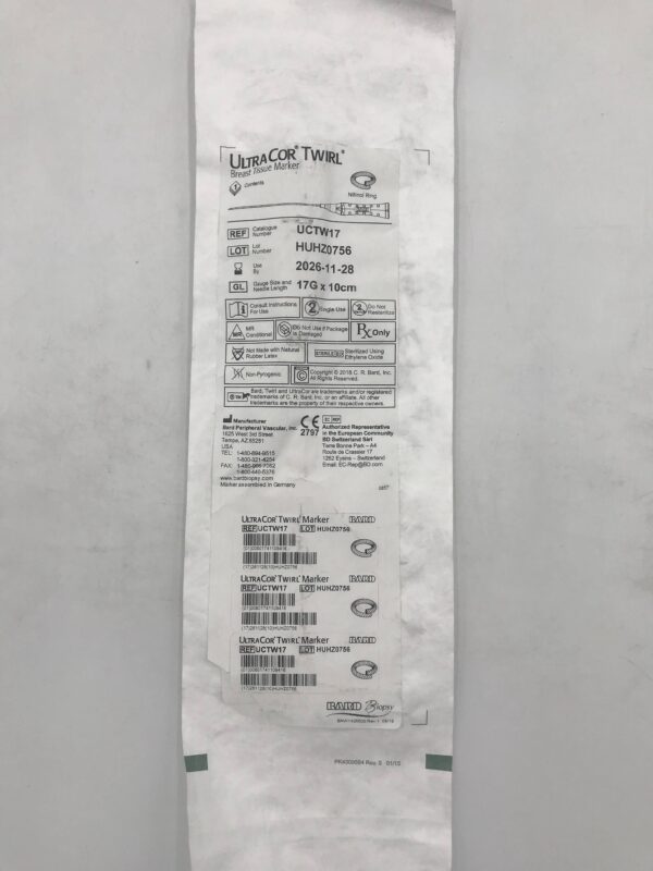 BARD UCTW17 Ultra Cor Twirl Breast Tissue Marker w/ Nitinol Ring 17G x 10cm