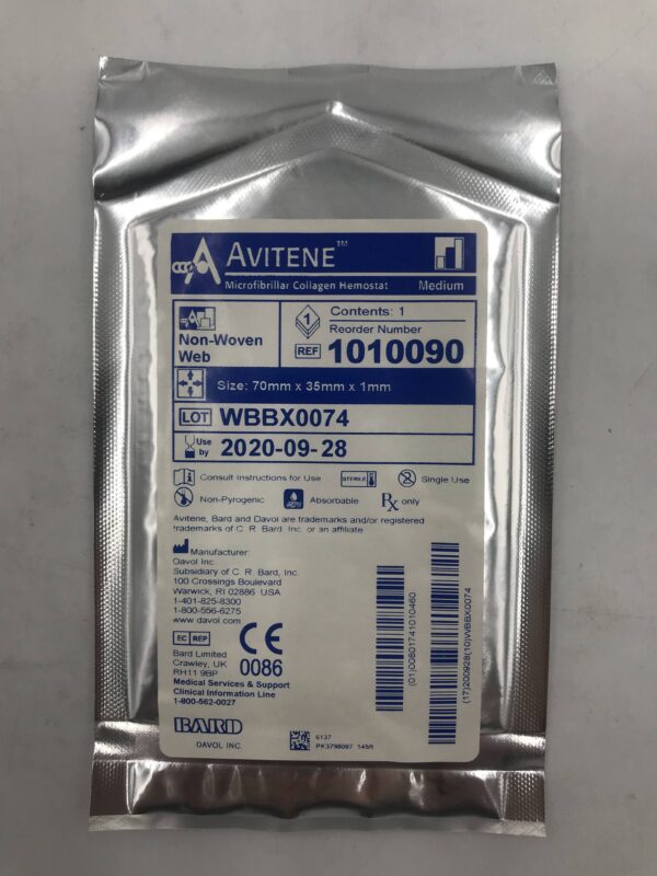 BARD 1010090 Avitene Microfibrillar Collagen Hemostat, Medium Non-Woven Web Size: 70mm x 35mm x 1mm(X)
