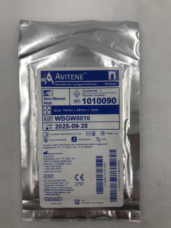 BARD 1010090 Avitene Microfibrillar Collagen Hemostat, Medium Non-Woven Web Size: 70mm x 35mm x 1mm